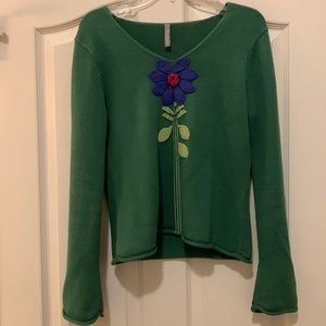 Hanna Andersson green flower sweater S
